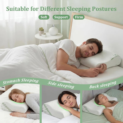 Bucherry 2 Pcs 24 x 13.8 Inches Cervical Neck Roll Memory Foam Pillow Cylinder Bolster Pillow for Bed Round Neck Support with Removable Washable Cover for Sleeping Travel Yoga Legs Back Lumbar