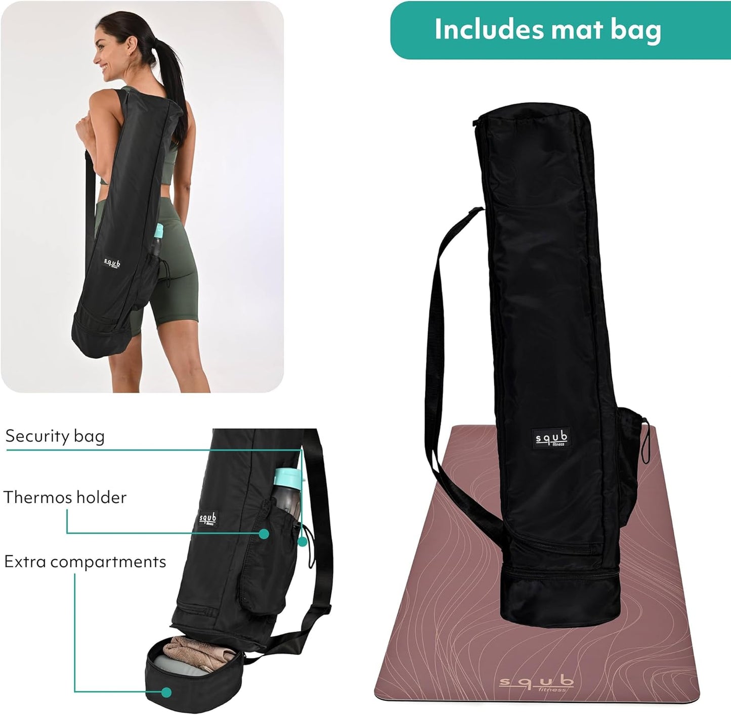 Yoga Mat Thick 5mm – Non Slip Exercise Mat Workout Surface, PU Natural Rubber Grip, Extra Large 183x68 cm Wide Design, Pilates Fitness Training, Includes Strap & Carry Bag