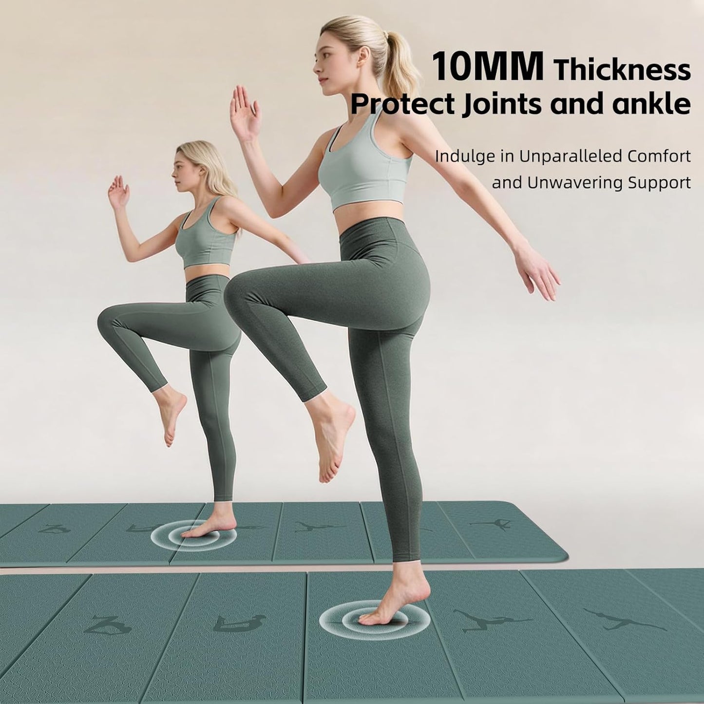 Extra Thick 10mm Foldable Yoga Mat, SGS Certified POE Non-Slip Mat, Multi-Purpose Exercise & Fitness Mats for Studio or Home