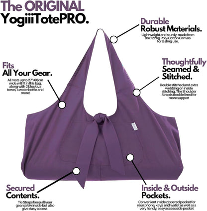 Yogiii Yoga Mat Bag | The ORIGINAL YogiiiTotePRO | Large Yoga Mat Bag or Yoga Mat Carrier with Side Pocket | Yoga Bag Fits Most Size Mats