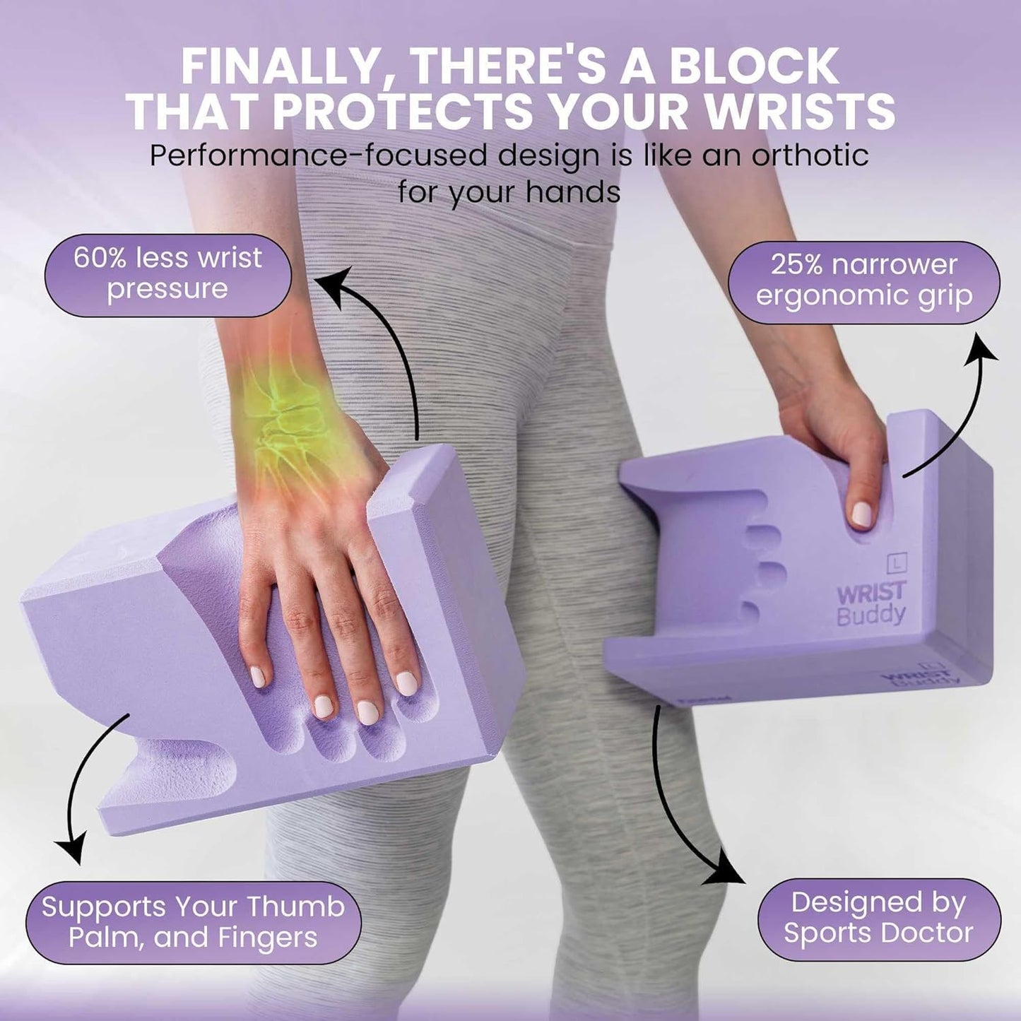 WRISTBuddy® Yoga Blocks 2-Pack (Left + Right) — Ergonomic, Hand-Shaped EVA Blocks for Wrist Relief & Better Grip | Doctor-Designed Support for Yoga, Pilates, Handstands, Push-Ups & Rehab