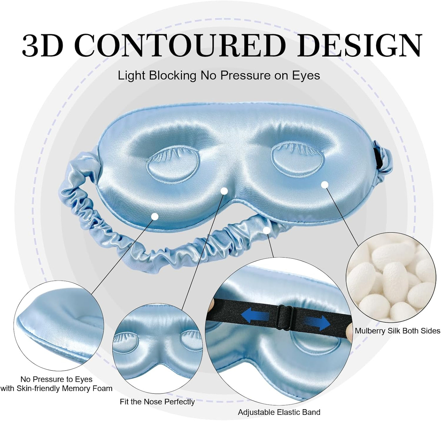 ZIMASILK Adjustable 22 Momme 100% Pure Mulberry Silk Sleep Mask, 3D Contoured Cup Eye Mask for Sleeping, Super Soft Breathable Blindfold, Perfect Blocks Light for Sleeping (Black)