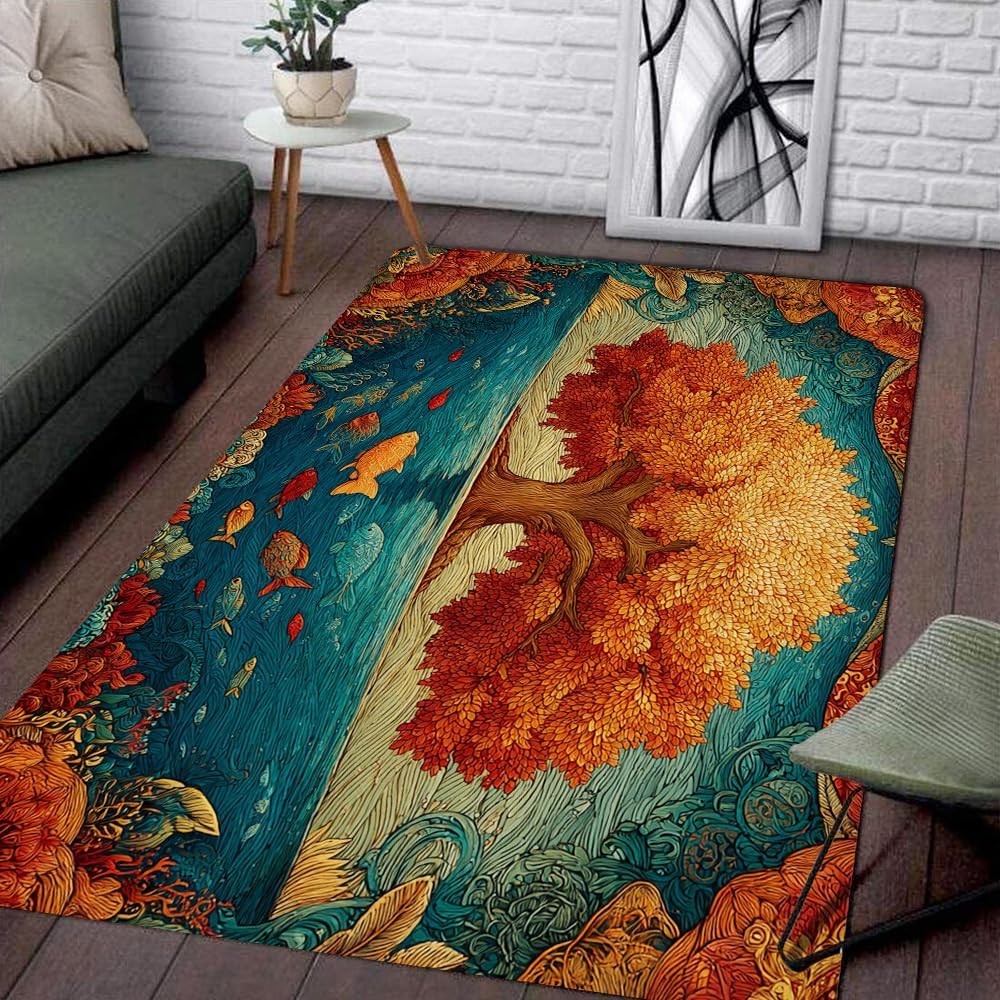 Tree of Life Area Rug – Bohemian Mandala Carpet for Living Room, Bedroom, Meditation Space, Yoga, Spiritual Home Décor – Large Soft Floor Mat for Indoor Decoration (TOL08)