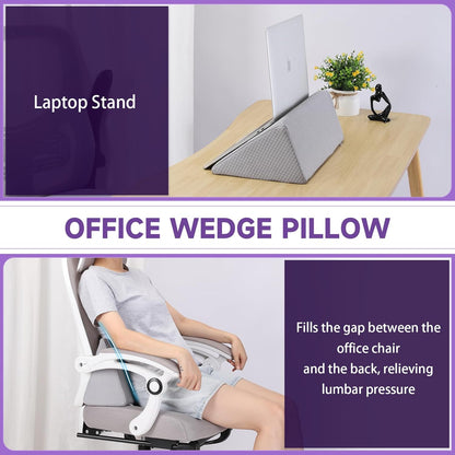 Small Wedge Pillow, Small Wedge Pillow for Sleeping, Foam Wedge for Yoga, Laptop, Memory Foam Positioning, Foam Pillow for Chair, Provide Support and Relieve Fatigue(Blue-17.7")