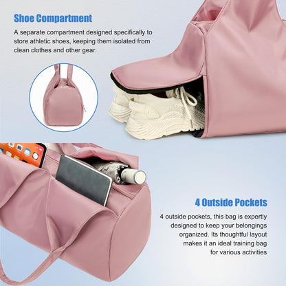 forestfish Yoga Gym Bag for Women with Shoes Compartment & Wet Dry Storage Pockets Lightweight Duffel Bag, Beige