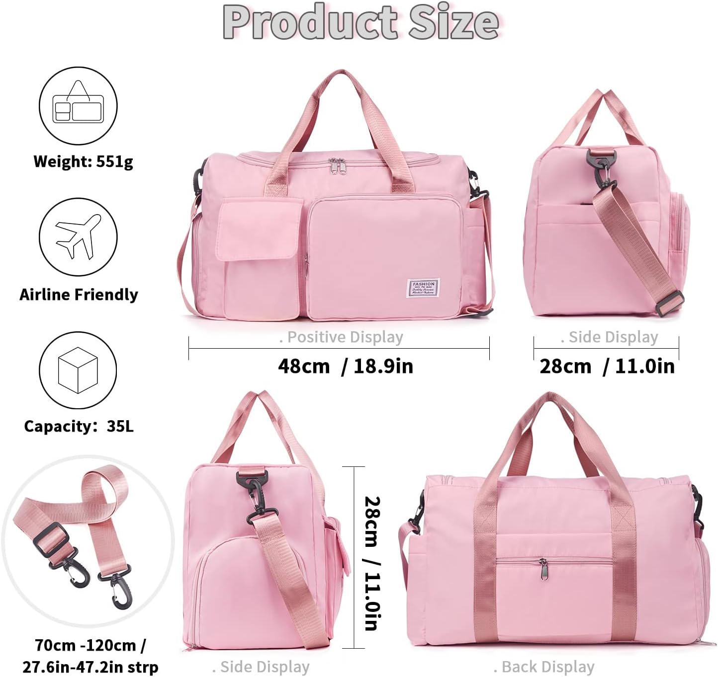 FIORETTO Women's Gym Duffle Bag with Shoes Compartment, 30L Capacity, Ideal for Travel, Gym, Sports, Duffel, Weekender