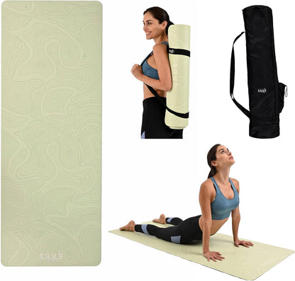 Yoga Mat Thick 5mm – Non Slip Exercise Mat Workout Surface, PU Natural Rubber Grip, Extra Large 183x68 cm Wide Design, Pilates Fitness Training, Includes Strap & Carry Bag