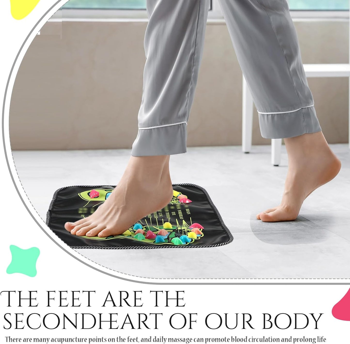 TrelaCo Foot Massage Mat Reflexology Walk Stone Road Foot Massage Acupoint Mat for Acupressure Relaxes for Long Sitting Elderly Students and Office Workers (27.56 x 13.78 Inches)