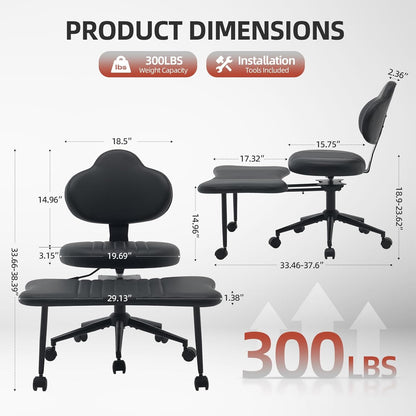 Ergonomic Cross Legged Chair, 360° Swivel Meditation Chair with Wheels, Height Adjustable Seat for Meditation, ADHD & Yoga, PU Leather Yoga Stool for Home Office, Black