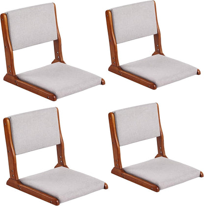 Tiita 2Pcs Floor Games Chair, Foldable Meditation Tatami Chairs, Backrest Chair with Cushion, Living Room Chair Seat, Wood Grey