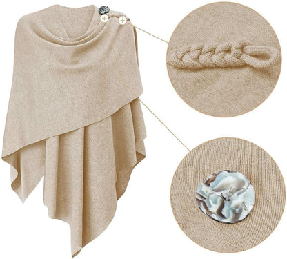 PULI Womens Large Cross Front Poncho Sweater Wrap Topper Knitted Elegant Shawls Cape for Fall Winter