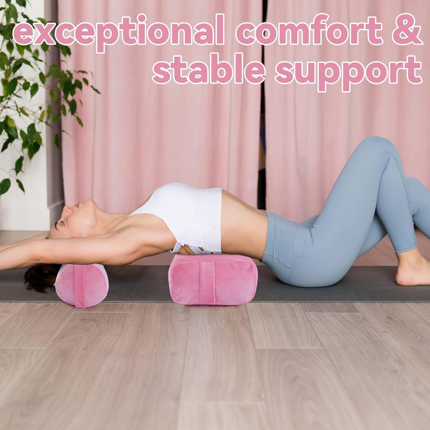 ROYALAY 2 Pcs Yoga Bolster Pillow for Restorative Yoga, Rectangular and Cylinder Meditation Pillow Set with Carrying Handles, Supportive Cushion for Exercise Workout Stretching Meditation,Dark Blue