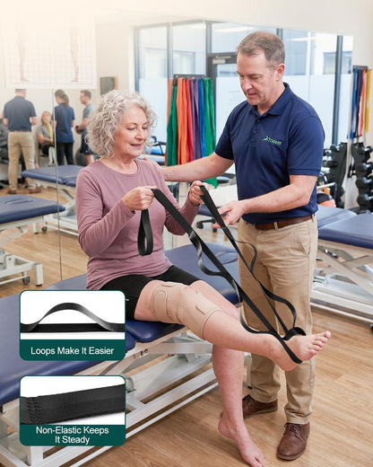 Trideer Non-Elastic Stretching Strap with Loops for Physical Therapy & Rehab, Knee Hip Leg ROM Post-Surgery, Yoga Strap for Stretching, Leg Lifter Strap Mobility Aid, Hamstring Calf Back