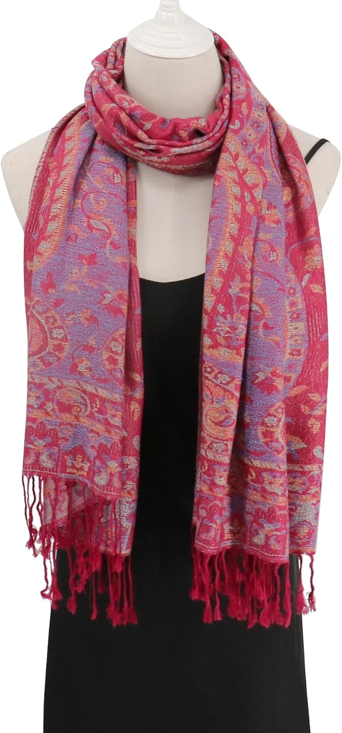 Ciormis Two Tone Silky Paisley Pashmina Shawl Scarf,Soft Women's Rave Jacquard Pashminas Wrap Scarves