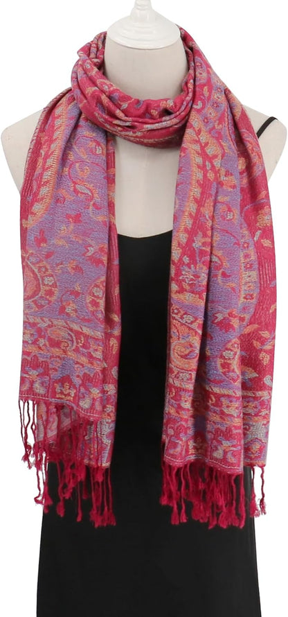 Ciormis Two Tone Silky Paisley Pashmina Shawl Scarf,Soft Women's Rave Jacquard Pashminas Wrap Scarves
