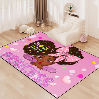 Black Girl Area Rug for Bedroom African American Rugs for Room Princess Carpet Kids Rugs for Bedroom African Girls Carpet for Living Room Teen Girls Yoga Mats, Pink, 4'×5'