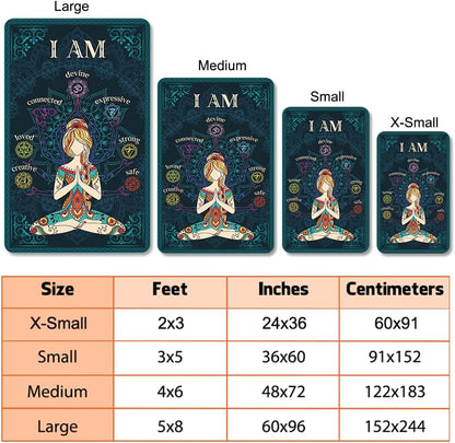 Chakra Area Rug, Meditation & Yoga Carpet for Living Room, Bedroom Mandalas Boho Style Non-Slip Machine Washable Rugs for Women Adults Yoga Lovers Bohemian Floor Mat Office Decor (YOGA-DS01)