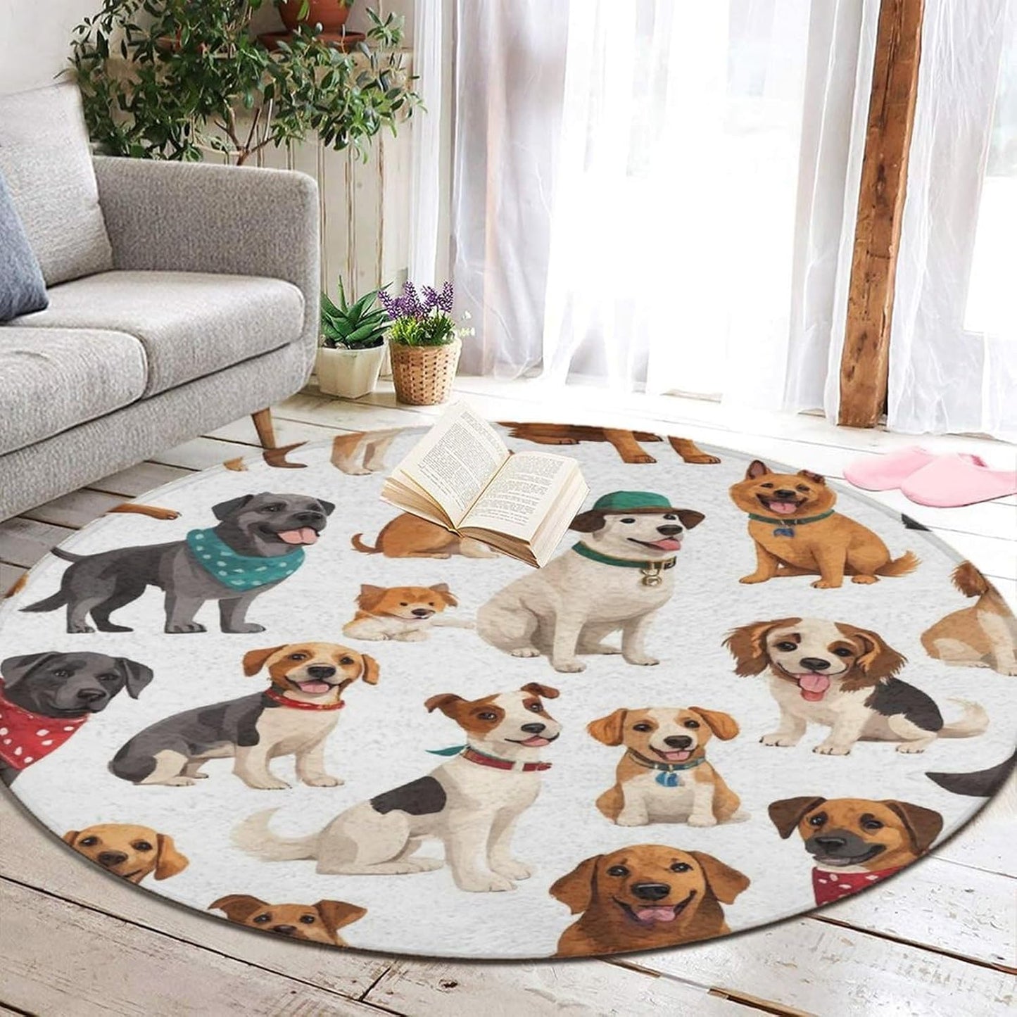 Large Home Decor Mat, Soft Round Yoga Carpet, Non Slip Machine Washable Home Office Circle Rug Gothic Witchy Sun Moon Mushroom Moth