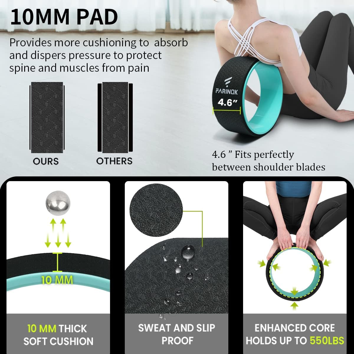 Yoga Wheel for Stretching & Flexibility to Help Back Aches & Tension, Deep Tissue Muscle Massage. Back Roller Wheel with Extra Cushion, Wider & Thickest Foam, Stretches and Strengthens Core Muscles