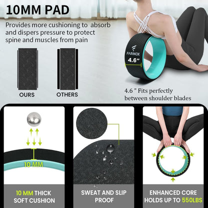 Yoga Wheel for Stretching & Flexibility to Help Back Aches & Tension, Deep Tissue Muscle Massage. Back Roller Wheel with Extra Cushion, Wider & Thickest Foam, Stretches and Strengthens Core Muscles