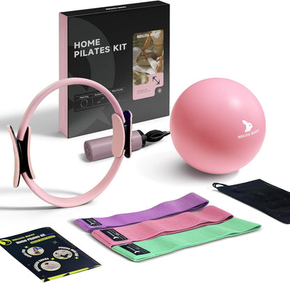 Yoga Mat Towel 72"x25" (Pink + Gray) & Home Pilates Kit