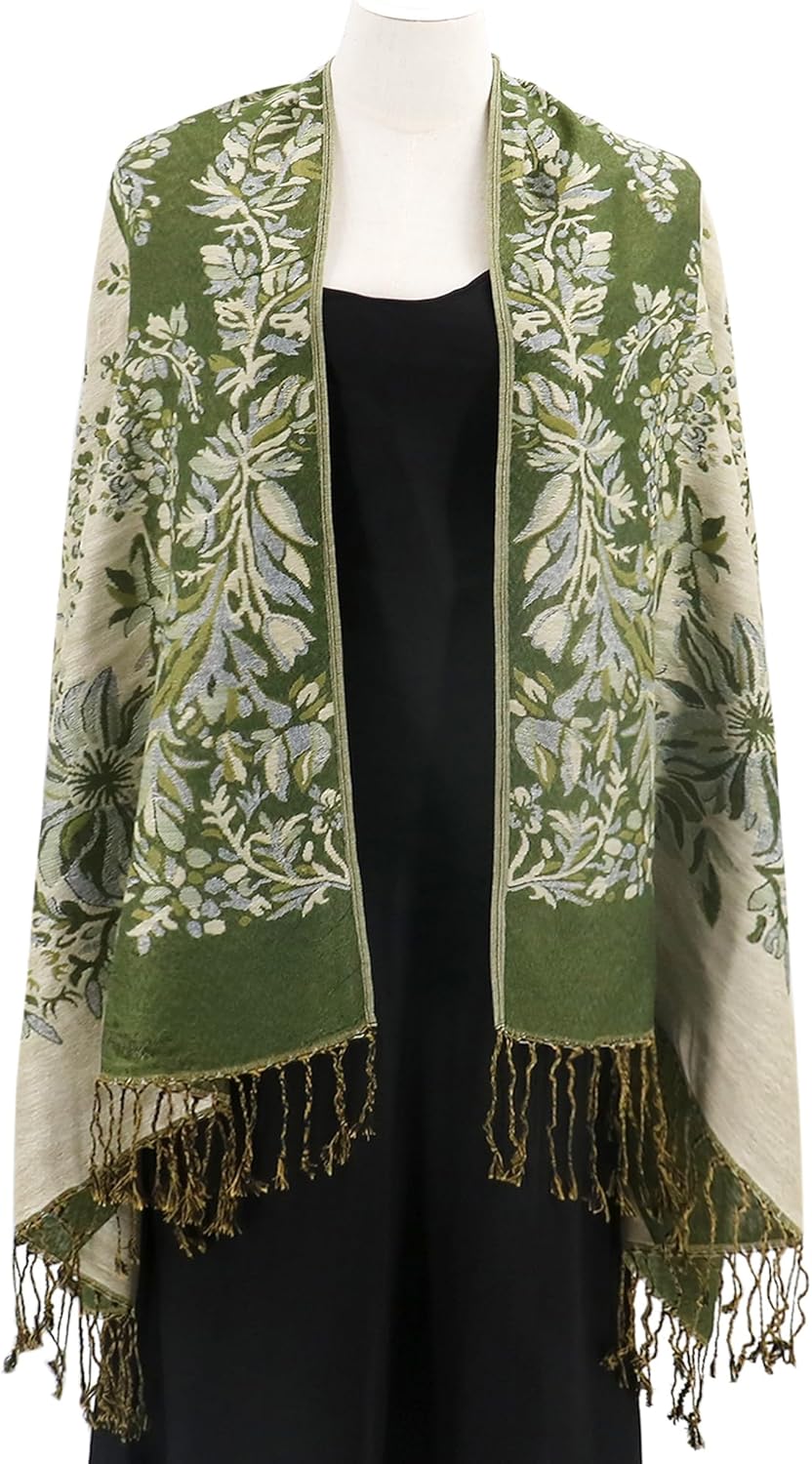 vimate Silky Paisley Pashmina Shawl Scarf-Women's Soft Double-side Jacquard Pashminas Wrap for Evening Dress Travel Shawl