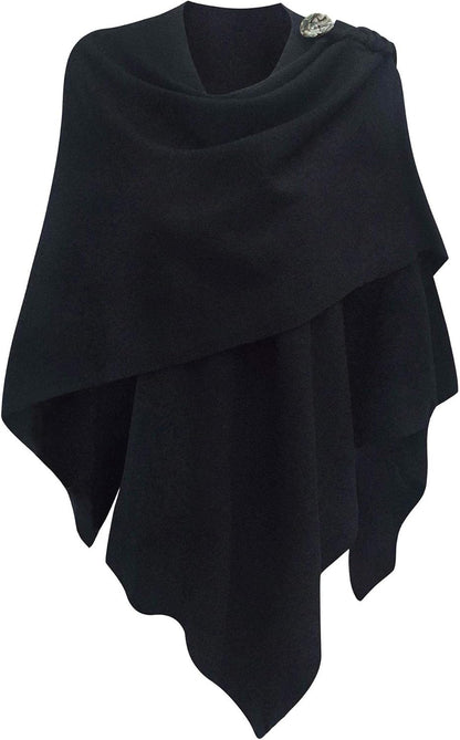 PULI Womens Large Cross Front Poncho Sweater Wrap Topper Knitted Elegant Shawls Cape for Fall Winter