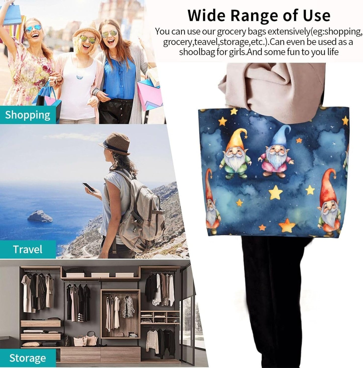 Tote Shoulder Bag Large Durable Reusable Eco-friendly Handbag Lightweight Stylish for Daily Use-19.7x15.7x5.9 Inch - Colors A