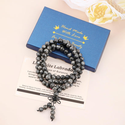 AD Beads 6mm 8mm 108 Prayer Mala Jasper Elastic Bracelet - Handmade Yoga Meditation Healing Power Energy Gifts for Unisex Adult.