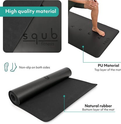 Yoga Mat Thick 5mm – Non Slip Exercise Mat Workout Surface, PU Natural Rubber Grip, Extra Large 183x68 cm Wide Design, Pilates Fitness Training, Includes Strap & Carry Bag
