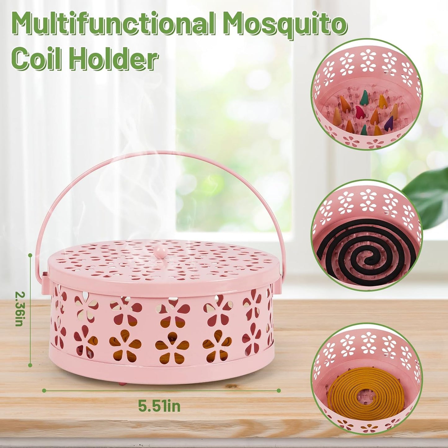 Portable Iron Mosquito Coil Holder with Handle Round Heat-Resistant Incense Holder (Bronze)