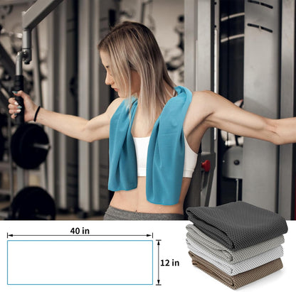 YESLIFE 4 Pack Cooling Towels 40"x12", Gym Towels for Men and Women, Soft Breathable Workout Towels for Yoga, Running, Sport, Workout, Camping, Fitness & More (Blue, Grey, Green, Pink)