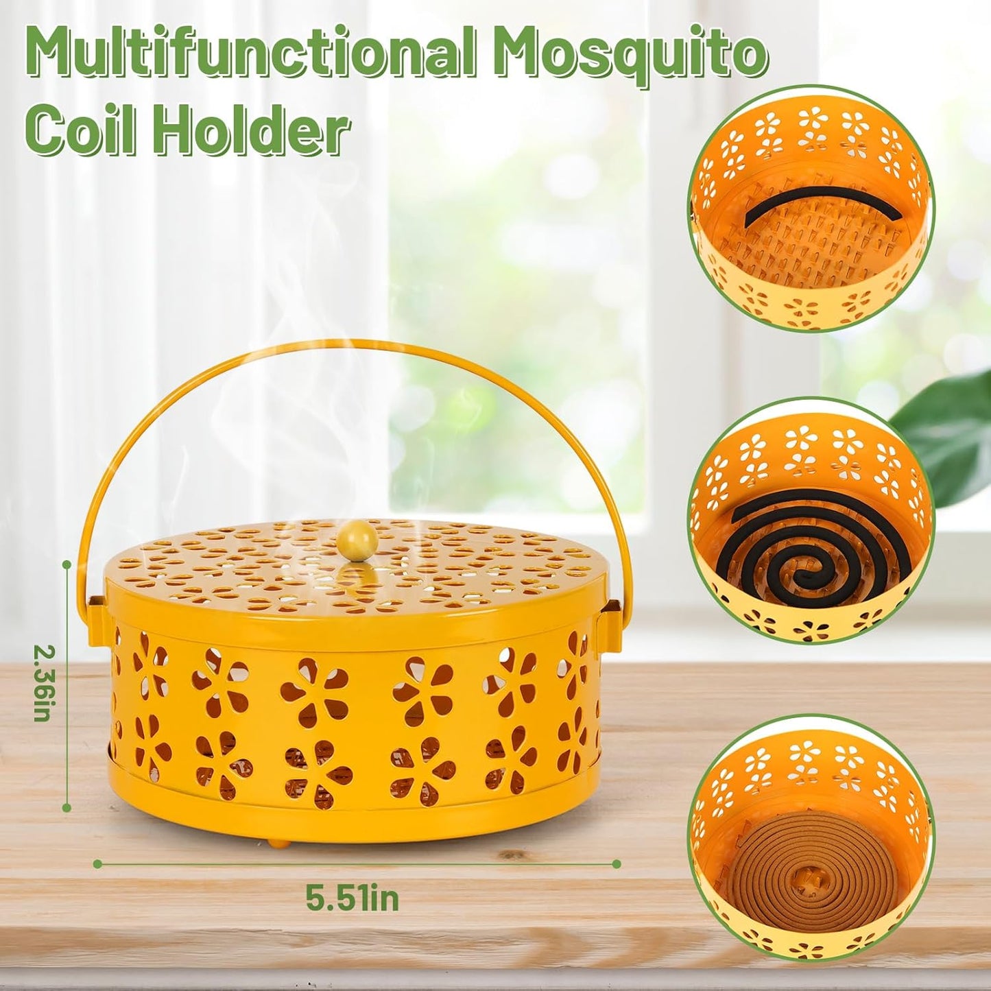 Portable Iron Mosquito Coil Holder with Handle Round Heat-Resistant Incense Holder (Bronze)