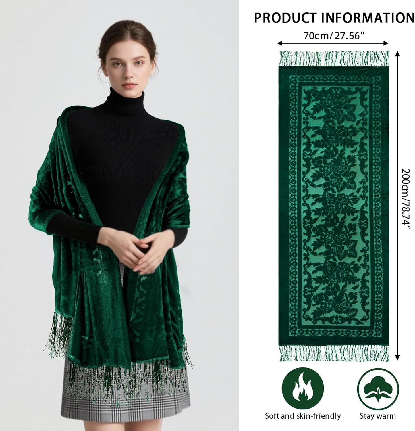E-Clover Lace Shawl Velvet Scarfs Shawls and Wraps for Evening Dresses Wedding Shawl Wraps for Dress Accessories Winter