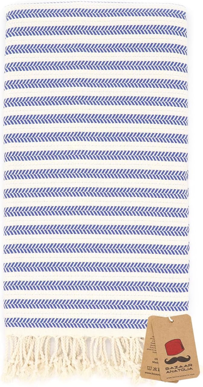 Bazaar Anatolia Turkish Beach Towel – 100% Cotton, Quick Dry, Lightweight and Sand Free – Perfect for Bathroom, Travel, Yoga, Camping, Oversized 71x39 inches - Diamond Black - Colors B