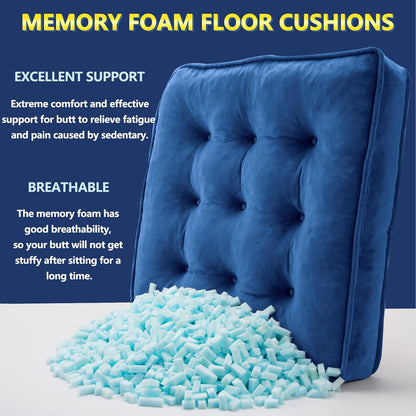 1 MIDDLE ONE Floor Pillow Set of 2, Memory Foam Meditation Cushion, Floor Cushions for Adults Sitting, Large Square Seat Cushions for Yoga, Living Room, 20x20 Inch (Grey)