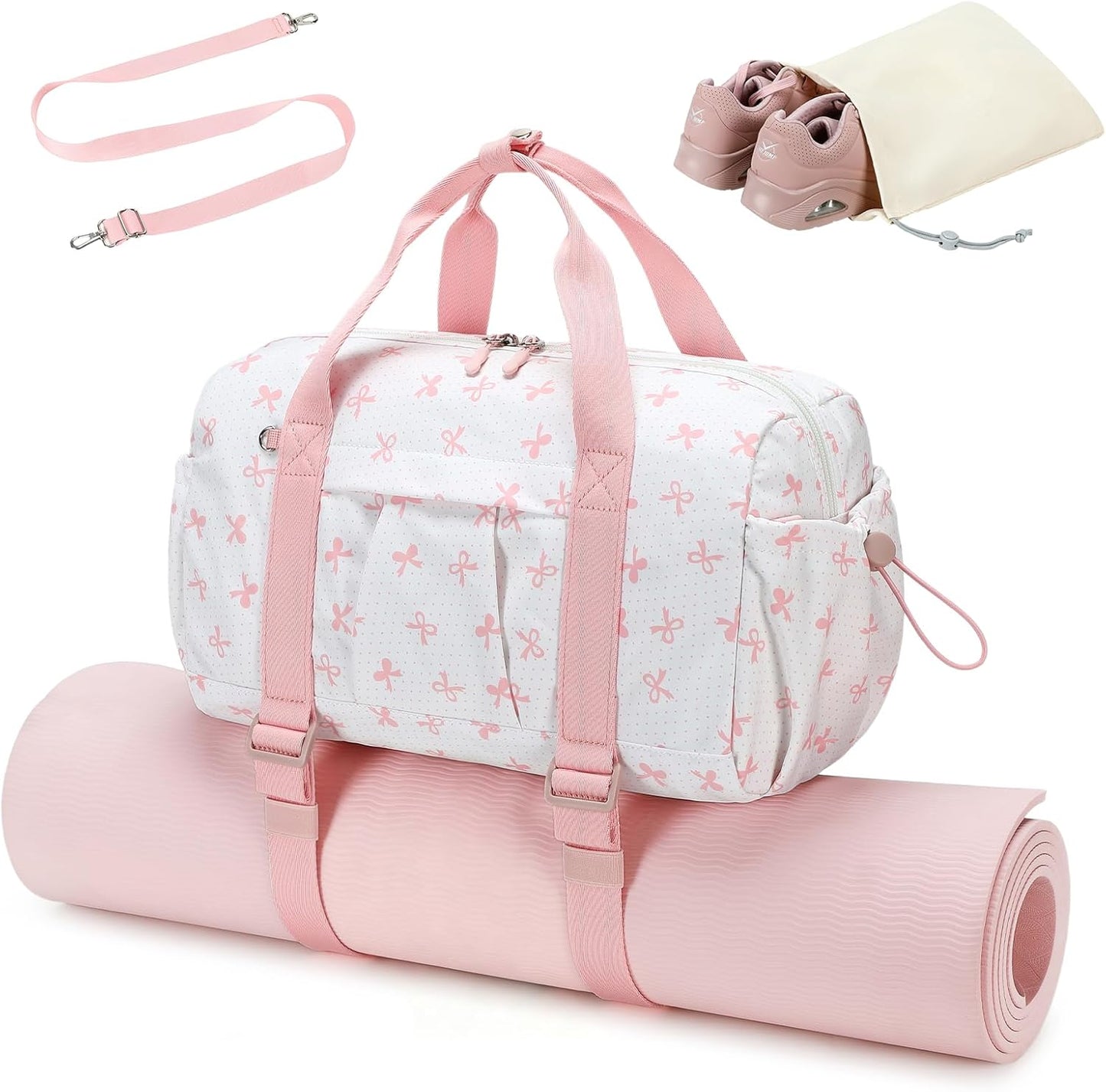 LEDAOU Small Gym Bag for Women, Mini Duffle Bag with Yoga Mat Holder Lightweight Carry On Sports Bag with Separate Shoe Pocket and Wet Pocket Duffel Bags Dance Yoga Workout Bag (Pink)
