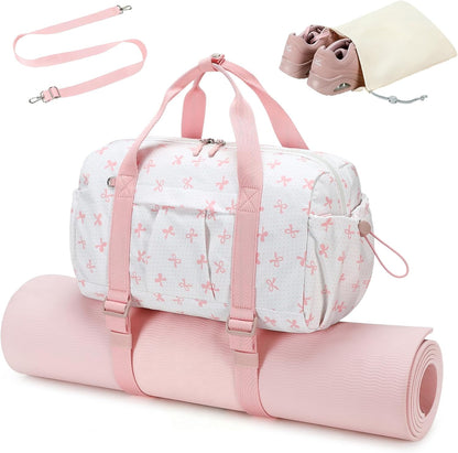 LEDAOU Small Gym Bag for Women, Mini Duffle Bag with Yoga Mat Holder Lightweight Carry On Sports Bag with Separate Shoe Pocket and Wet Pocket Duffel Bags Dance Yoga Workout Bag (Pink)