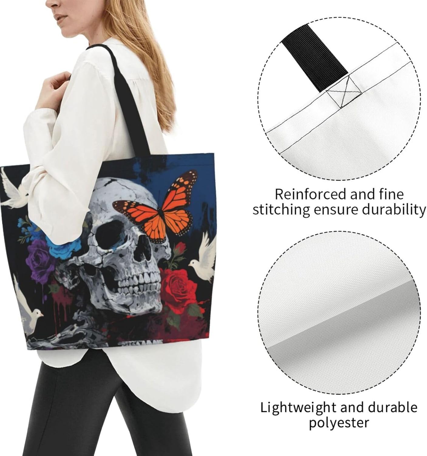 Tote Shoulder Bag Large Durable Reusable Eco-friendly Handbag Lightweight Stylish for Daily Use-19.7x15.7x5.9 Inch - Colors A