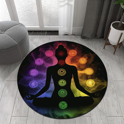 Chakra Round Area Rug, Non-Slip Meditation & Yoga Carpet for Living Room, Meditation Round Area Rugs, Modern Circular Bedroom Rug 57