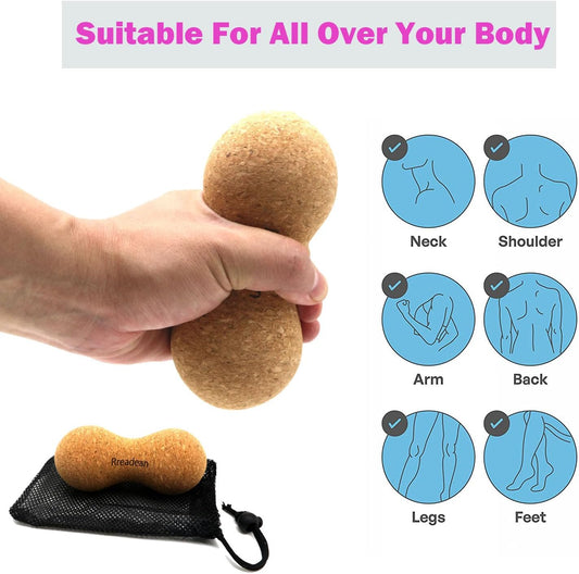 Cork Massage Ball Set for Fascia Release After Exercise, Yoga,Trigger Point Therapy, Relax Muscles, and Relieve Stress,Set of 3 （5.4"*2.4"+2.4"+1.7" Lacrosse Massage Balls