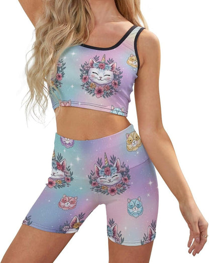 Women's Ribbed Workout Outfits, Seamless Tank and High Waist Shorts