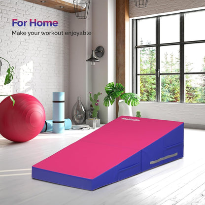 Matladin Incline Gymnastics Cheese Wedge Mat, 48"x24"x14" - Folding Gymnastics Mat for Kids Girls Home Training