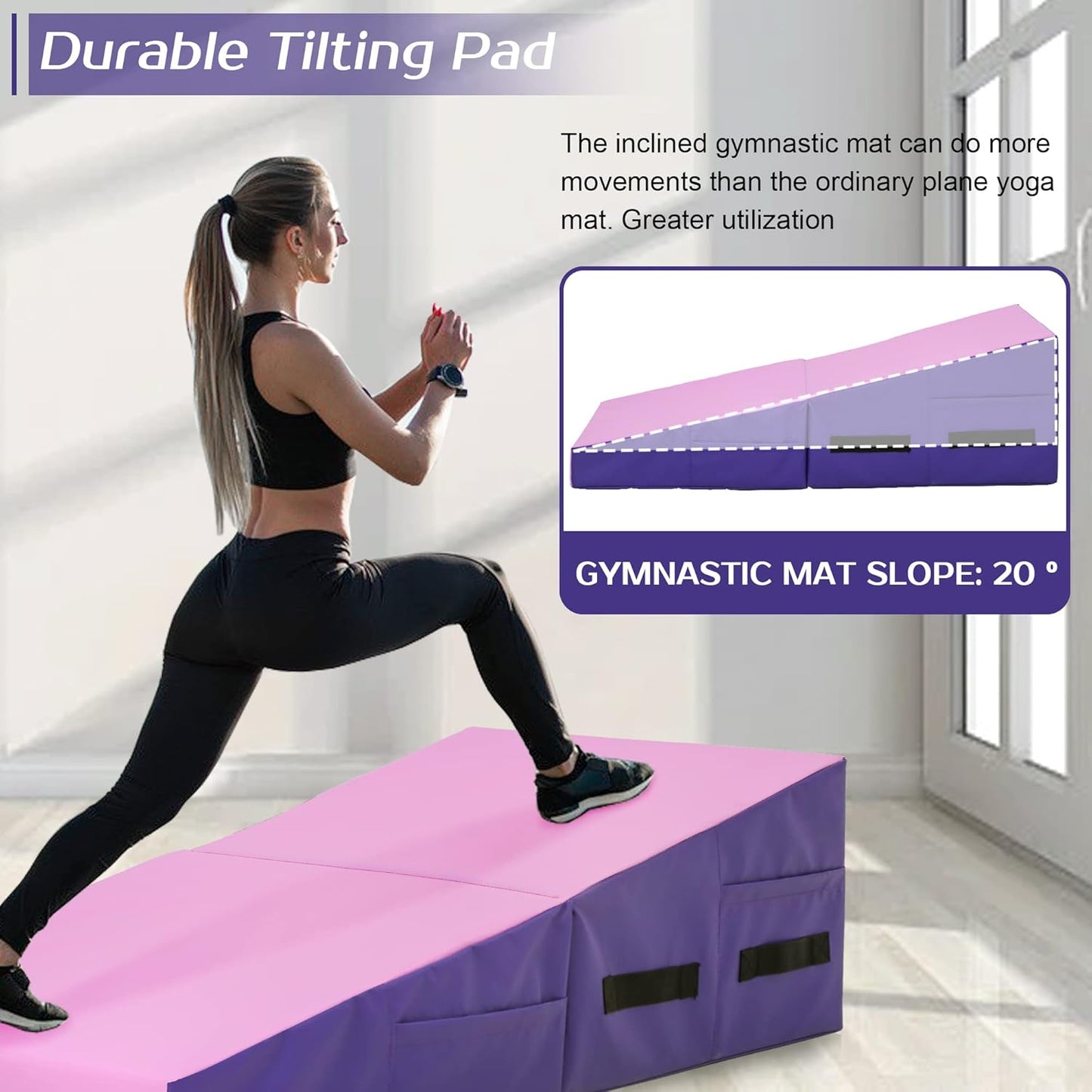 PayLessHere Gymnastics Tumbling Mats Incline Tumbling Mat Folding Gymnastic Tumbling Mat 48"x24"/34"x24" lnch Indoor/Outdoor Exercise Mat Home Gym Yoga Mat with Handle