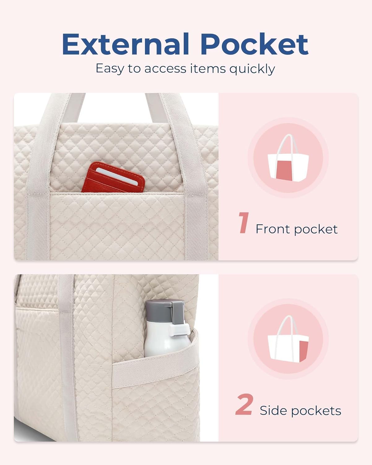 BAGSMART Crush Tote Bag for Women, 20L Puffer Work Tote with Zipper, Travel Essentials Quilted Nurse Hospital Bag