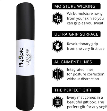 Plyopic. Ultra-Grip Pro Yoga Mat – EXTREME Non-Slip Performance - Dry & Wet Grip - Alignment Lines - Comfortable & Sweat Resistant - For Yoga, Pilates, Exercise, Workout, Bikram & Hot Yoga