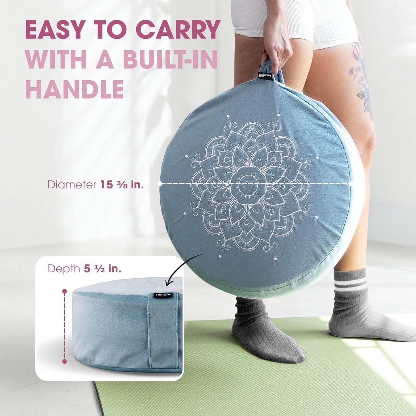 Yes4All Meditation Cushion, Floor Pillow Foam Zafu Buckwheat, Mandala Pattern Yoga Meditation Bolster Pillows, Floor Cushions