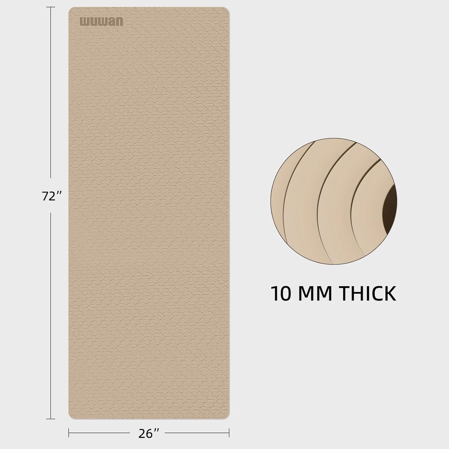 10 mm Yoga Mat 72"x26" TPE Non-Slip Exercise Mat 0.4" Thick, Easy-to-Carry Fitness Mat for Yoga, Pilates & Workout, Professional Mat, Made with Recyclable Material, Durable, Easy to Clean