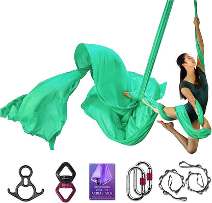 Deluxe Aerial Silks Equipment Set - 11 Yards Aerial Yoga Hammock Swing for Acrobatic, Circus Arts, Dance (L:10m W:2.8m)