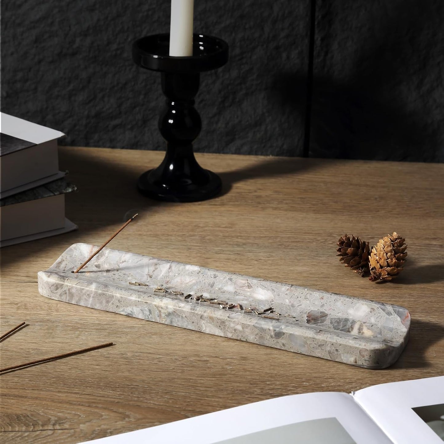Koville Marble Incense Holder, Incense Holder for Sticks, Incense Sticks Holder Ash Catcher for Meditation Yoga SPA, Natural Stone Incense Burner, Home Table Decor (Green)